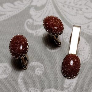 Goldstone Cufflink & Tie Clip Set